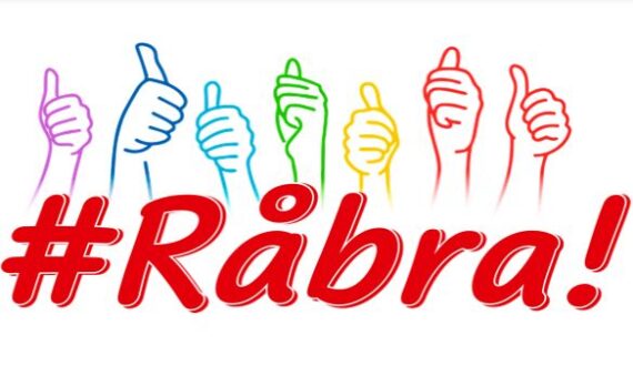 Sju fargerike tommeltotter vises over den røde emneknaggen #Råbra! skrevet med fet skrift på hvit bakgrunn.